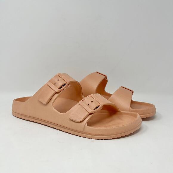 Qupid Lennie EVA Slide Sandal Womens 10 Coral Double Strap‎ Beach Pool Summer - Picture 1 of 8